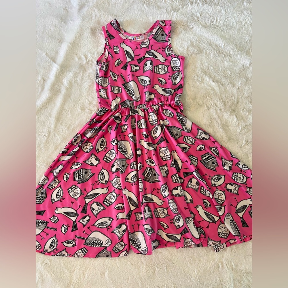 Dot Dot Smile Sketched Owls and Birds Twirl Dress size 8/10